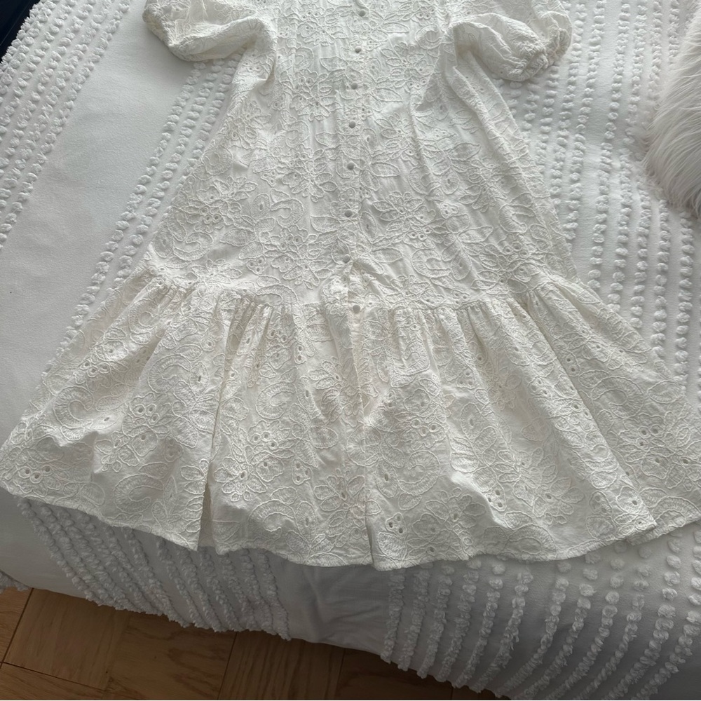 Zara White Eyelet Midi Dress - Picture 7 of 16